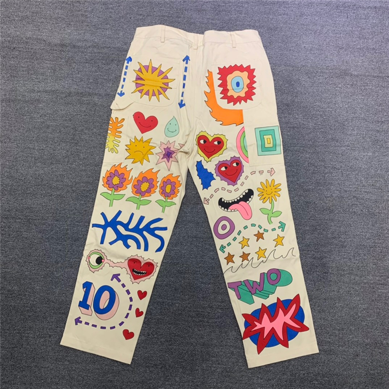 Vintage Cartoon Print Graffiti Cargo Pants Men Women 1 Quality Trousers 23ss