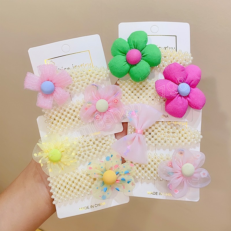 2 pièces/ensemble doux mousseline de soie fleurs perles pinces à cheveux pour filles enfants mignon épingles à cheveux Barrettes mode cheveux accessoires