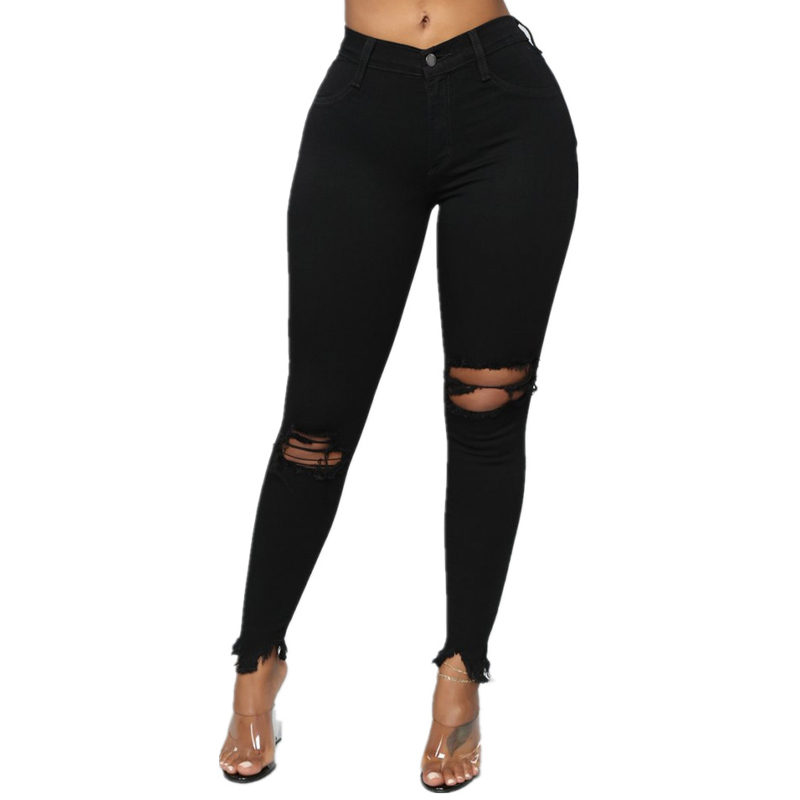 Jeans pour femmes blanc déchiré trou Denim pantalon pour femmes Skinny Long Jeans grande taille S-3XL pantalon extensible taille haute noir femme Jeans 220908