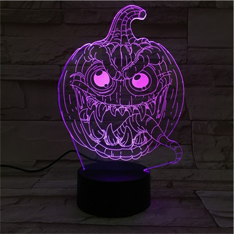 Halloween Toys Pumpkin 3D Acr￭lico L￢mpada de mesa Halloween Decora￧￣o do feriado Touch Controle remoto LED LED Ilus￣o Night Light Hologram Lamp 220908