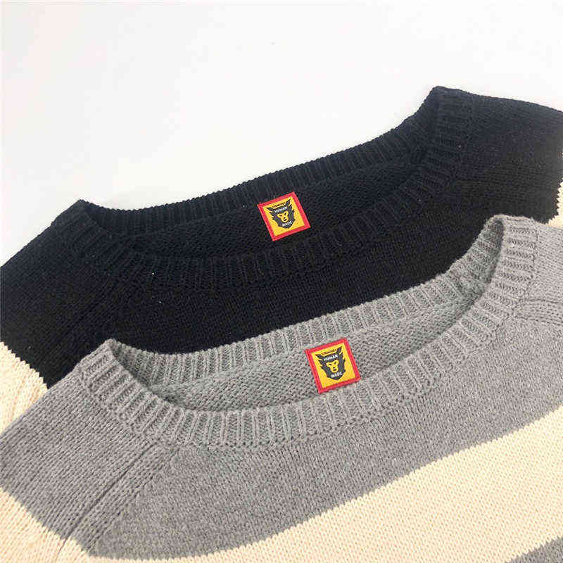 Suéteres masculinos de alta qualidade listrada de suéter de moda feita Men 1 1 Black Knit Sweetshirts Human Made Women Women Vintage Sweater T220906