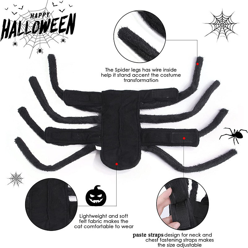 Cat Costumes Halloween pająk Symulacja Symulacja Black Spider Puppy Cosplay Cosplay For Dogs Cats Party Cosplay Zabawny strój Drop 220908
