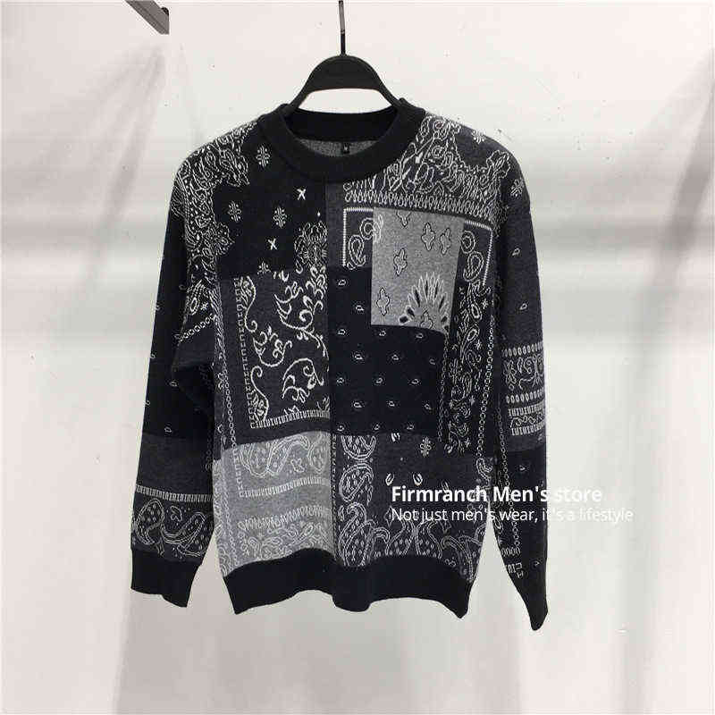 Herrenpullover Firmranch Neue Männer/Frauen Paar Herbst Winter Paisley Strickwaren Pullover Schwarz/Khaki Pullover High Street Casual Loose Knit Wear T220906