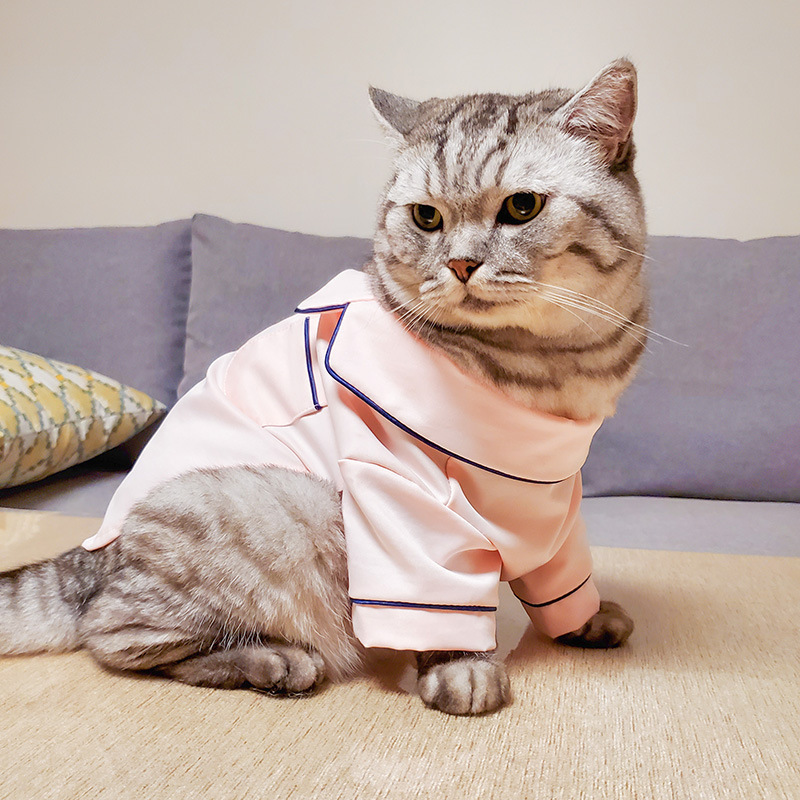 Trajes de gato lazer jaqueta de roupas caseiras de gato confortável gatinho noite todas as estações pijamas casaco de mesa de noite interno para pequenos animais de estimação gatos 220908