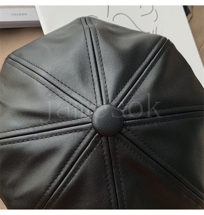 Fashion Leather Newsboy Cap Quality Artist Pu Leathers Female Korean Octagonal Cap v￥r Winter Winter Casu