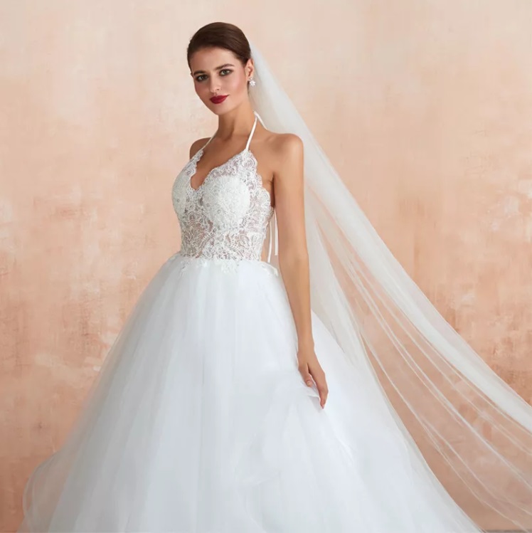 Spetsbröllopsklänning Professionell lyxvit för brud ärmlös YSFH028
