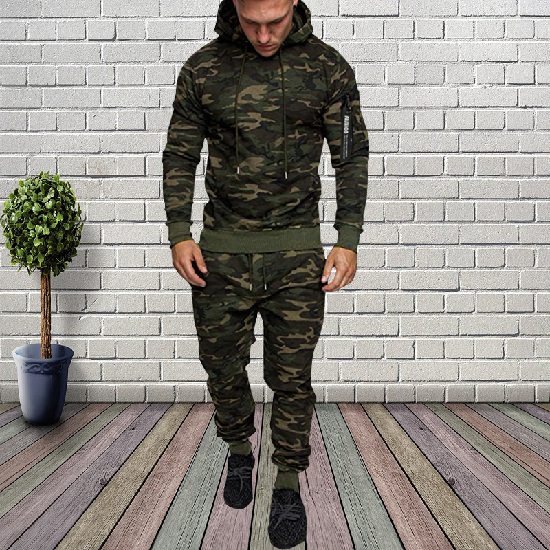 Herrsp￥rsp￥r Military Hoodie 2 stycken set costom your camouflage muskel man h￶st vinter taktisk svettjacka byxor 220908