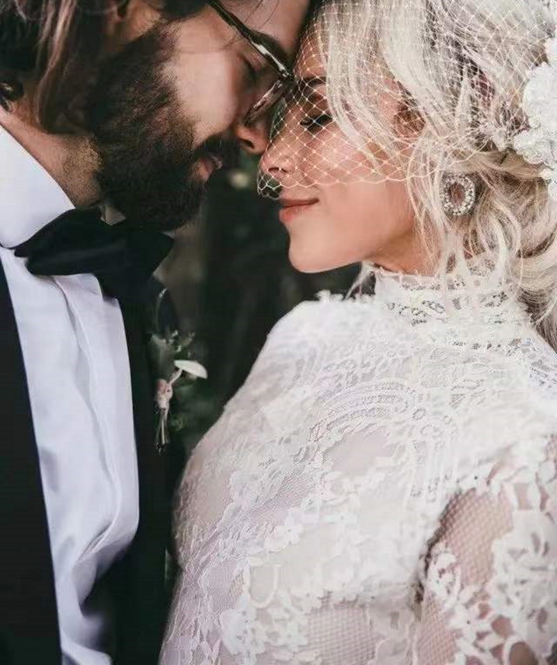 Elegantes Meerjungfrau-Hochzeitskleid mit Stehkragen, echte Fotos, lange Ärmel, Spitze, Bohemian-Stil, rückenfrei, Boho-Hochzeits-Brautkleid nach Maß