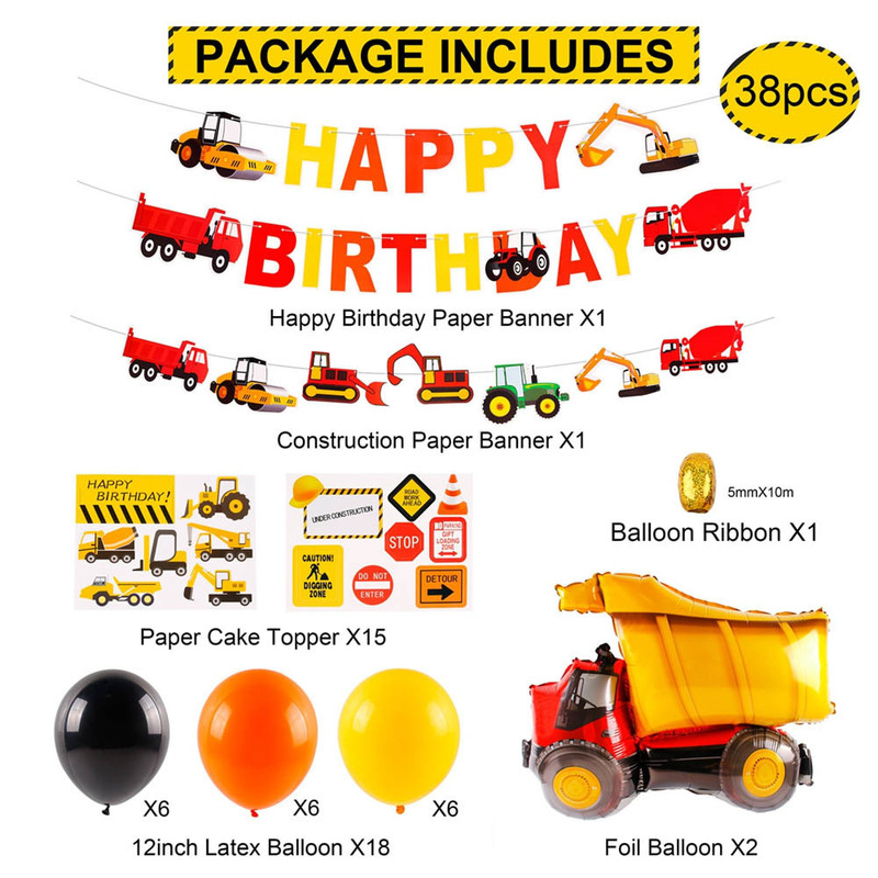 Украшение вечеринки Frigg Construct Truck Truck Happy Birthday Decor Kits Kits Set Baby Show