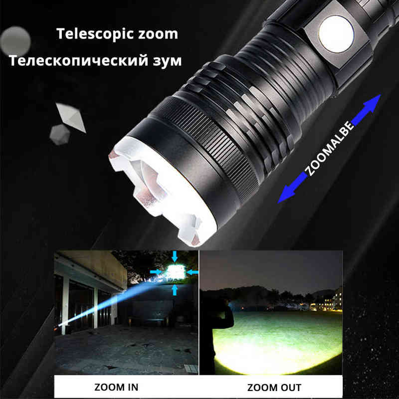 Lanterna LED super poderosa xhp50 zoomable lanterna tática recarregável lâmpada à prova d'água Ultra Bright Lantern por 26650 Bateria J220713