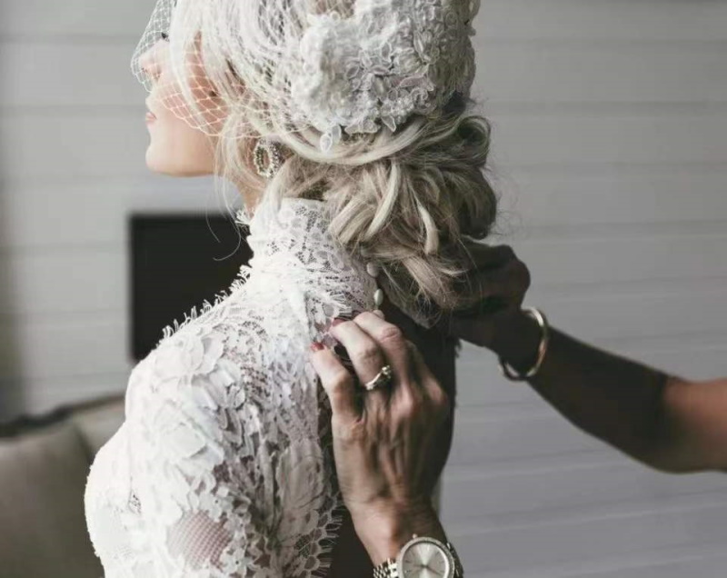 Elegantes Meerjungfrau-Hochzeitskleid mit Stehkragen, echte Fotos, lange Ärmel, Spitze, Bohemian-Stil, rückenfrei, Boho-Hochzeits-Brautkleid nach Maß