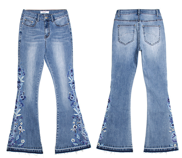 Jeans femme LOGAMI fleur broderie jean skinny femme vintage flare denim pantalon femme jean 220908