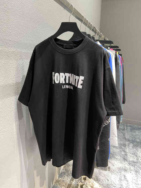 Herenoverhemden designer balencigs t-shirt Truien Versie b High Fashion Brand Paris Fortress Nacht Korte mouw Normaal Weven en verven Puur katoen Zwaar N6PG 831F