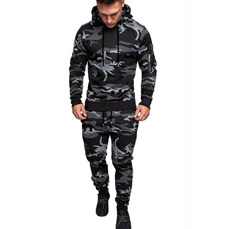 Herrsp￥rsp￥r Military Hoodie 2 stycken set costom your camouflage muskel man h￶st vinter taktisk svettjacka byxor 220908