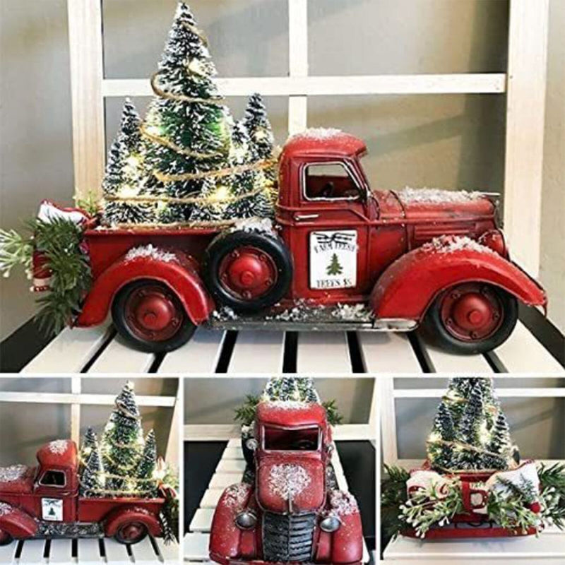 Décoration de fête Décorations de joyeux Noël Année Décorations de table avec lumières Camion de ferme rouge portant des ornements de statue en résine d'arbre de Noël 220908