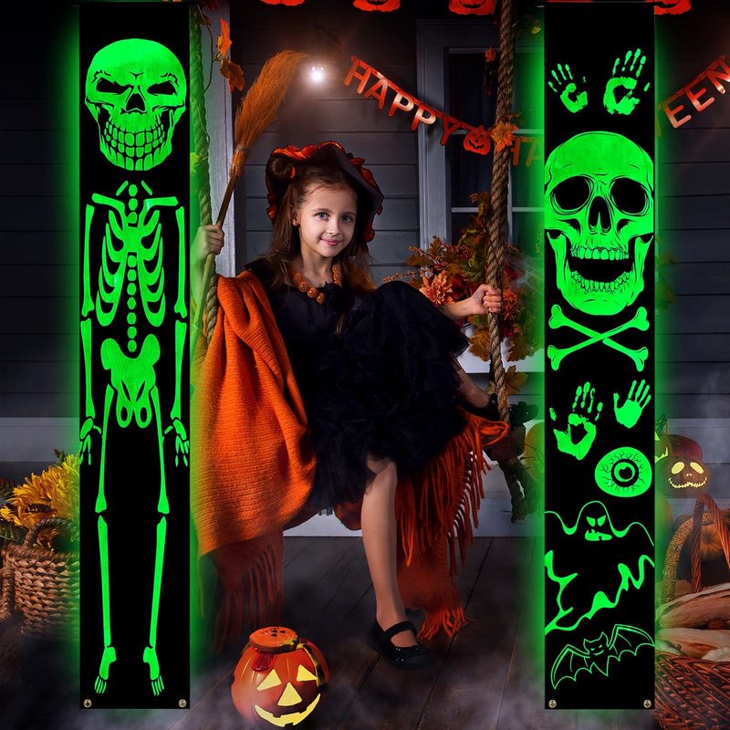 Décoration de fête Halloween Décorations d'extérieur Lumineux Squelette Porte Bannière Glow in Dark Porche Signe pour Halloween Intérieur Extérieur Porche Décor 220908