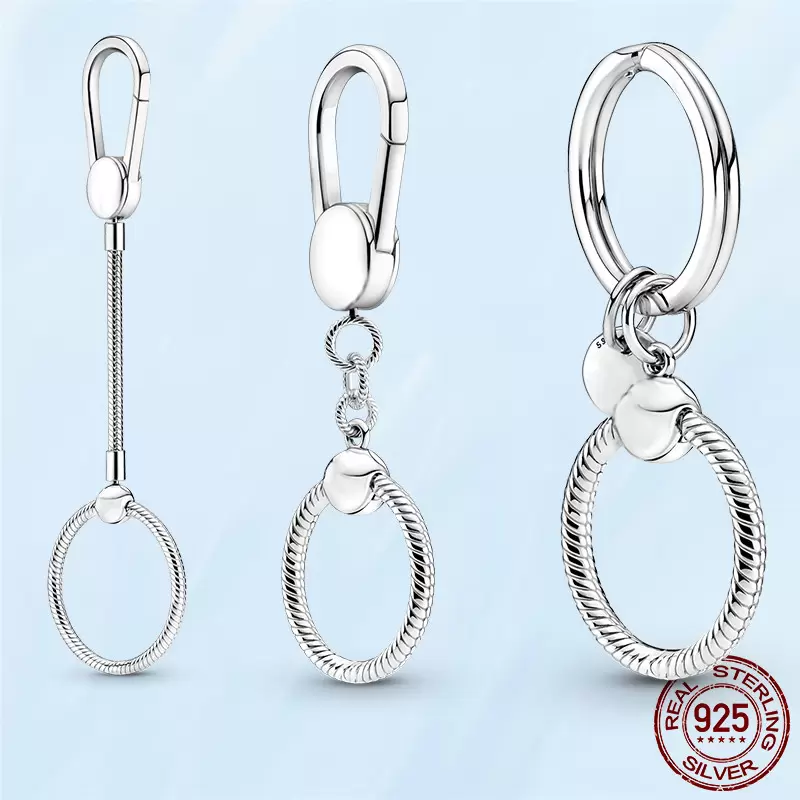 New Popular 925 Sterling Silver Small Bag Charm Holder Key Ring For Pandora Jewelry Making Gifts Women Fashion Accessories