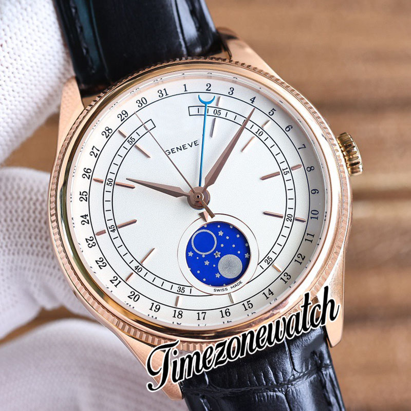 Cellini Aerolite Moon Phase 50535 automatisch herenhorloge 39 mm roségouden kast witte wijzerplaat lederen band nieuwe horloges TWRX Timezonewatch274P