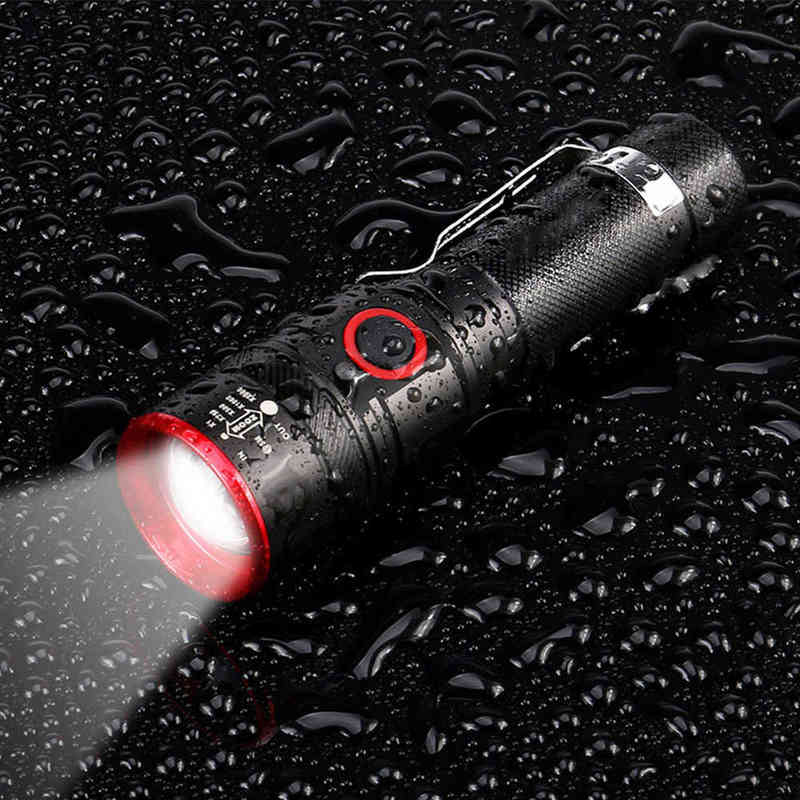 Usb Rechargeable 3 Modes Flashlight Waterproof T6 Led Zoom Flash Light Outdoor Camping Work Lamp Pen Clip Torch 18650 Battery J220713
