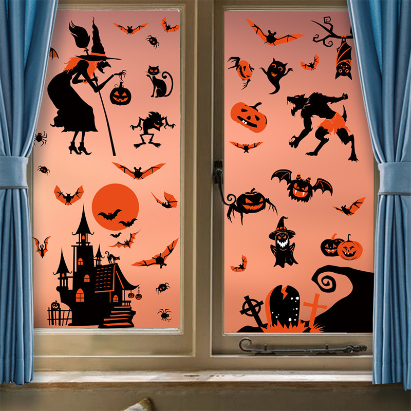 Andra dekorativa klisterm￤rken Halloween Dekorativa f￶nsterklisterm￤rken PVC och antifouling vattent￤t tecknad rolig v￤ggm￥lning Family Plane avtagbar film 220908