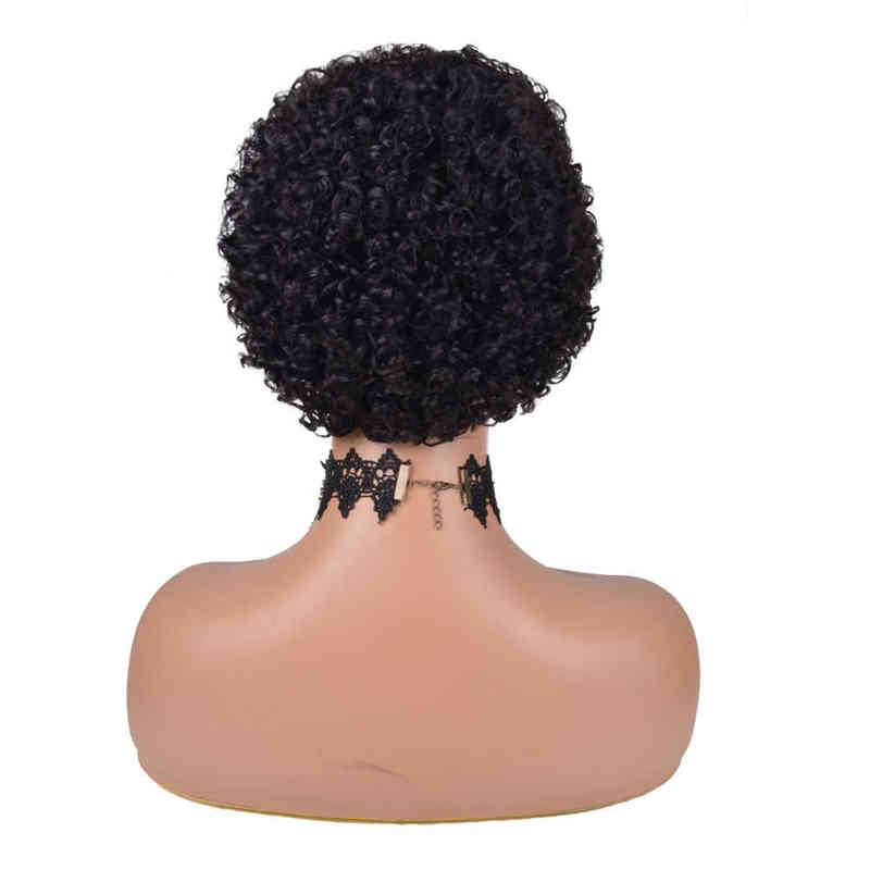 Syntetiska peruker Kort lockigt mänskligt hår peruker Pixie Cut Brasilian Remy Short Wigs Human Hair Natural Black 180 Density Kinky Curly W51621659