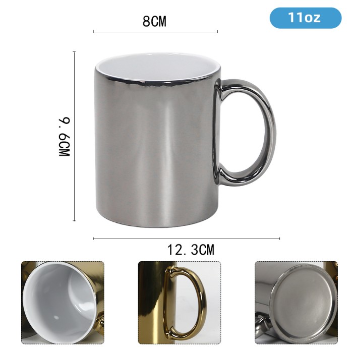 11oz Sublimation Electroplating Ceramics Mugs Thermal Transfer Mirror Mug with Handle DIY Coffee Water Bottle US Warehouse B6