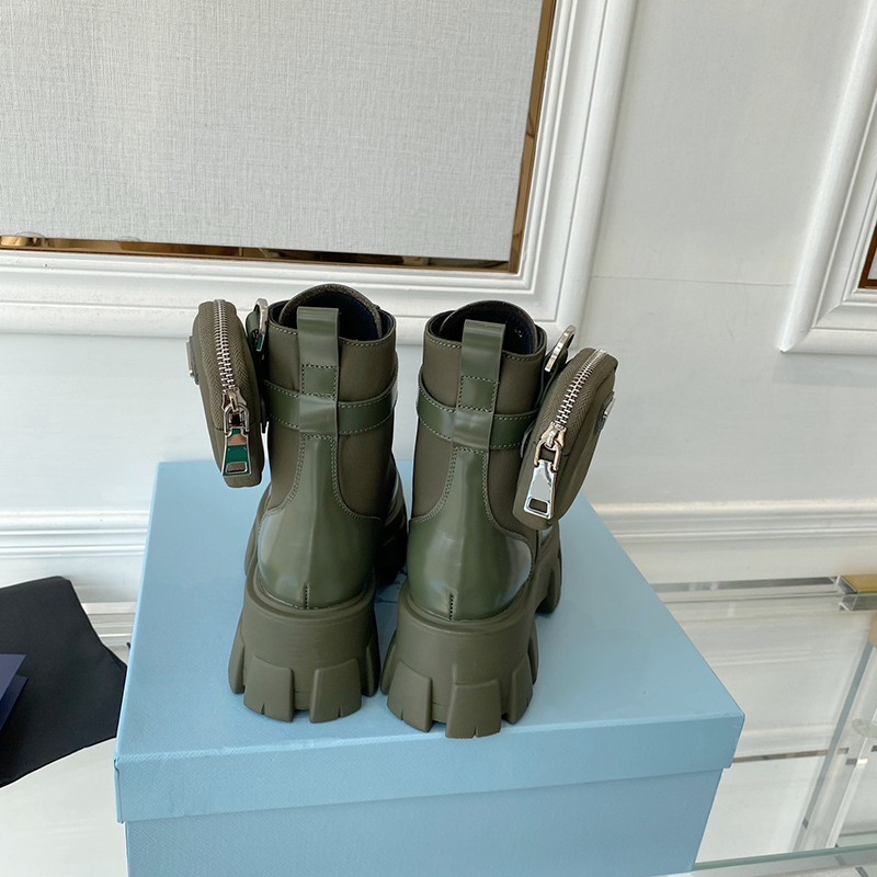 Damen-Designer-Stiefel Rois Monolith Ankle Combat Booties Echtleder-Plattform-Martin-Schuhe mit abnehmbarer Nylontasche