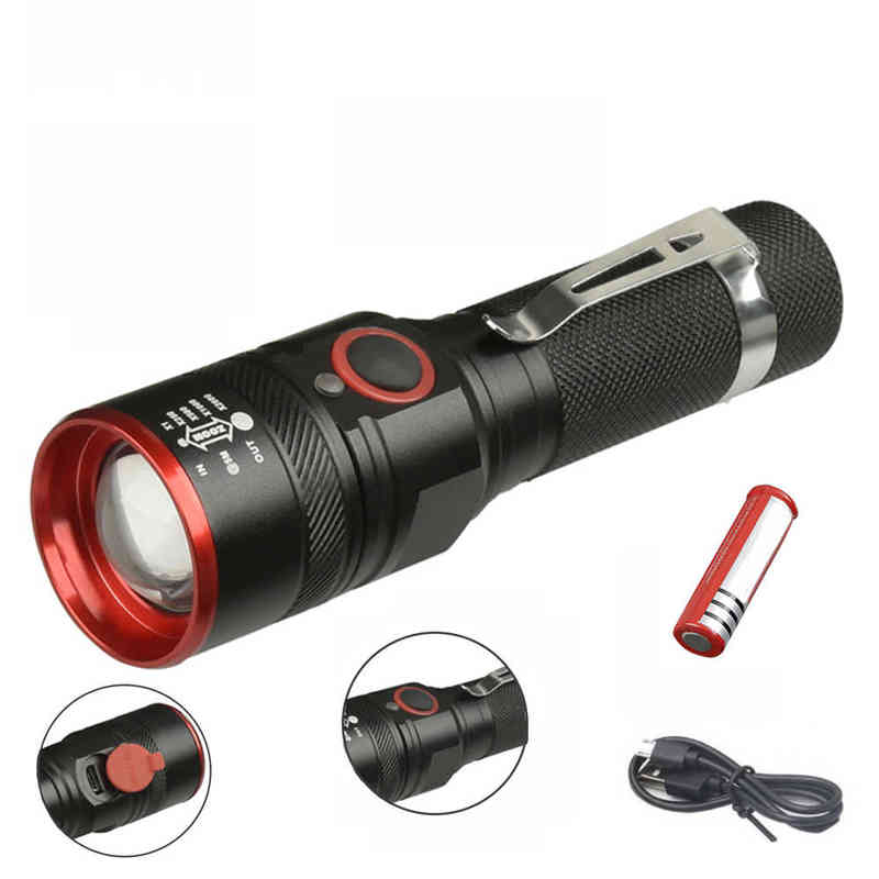 USB ładowalne 3 tryby latarki Wodoodporny T6 LED Zoom Flash Light Outdoor Camping Lampa Lampa Pióro Torcha 18650 Bateria J220713