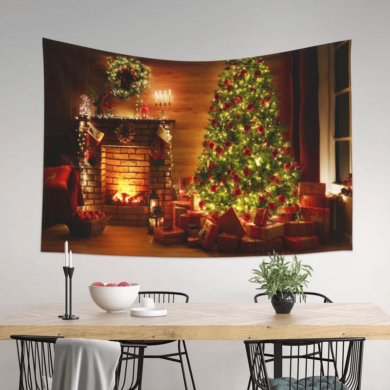 Tapestries Christmas Tapestry Tree And Fireplace Background Mounted Warm Family Wall Hanging Backdrop Home Room Decoration Gift 220908