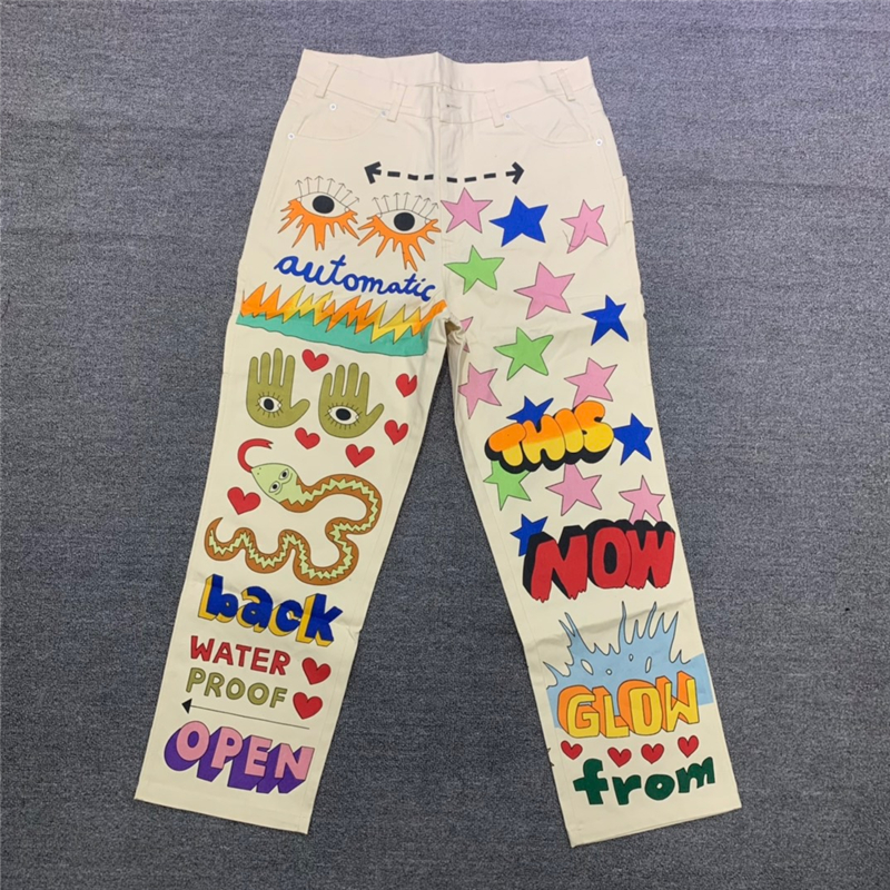 Vintage Cartoon Print Graffiti Cargo Pants Men Women 1 Quality Trousers 23ss