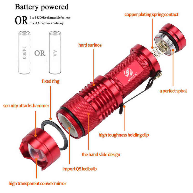 Colorful Waterproof Led Flashlight High Power Mini Spot Lamp 3 Models Zoomable Camping Equipment Torch Flash Light J220713