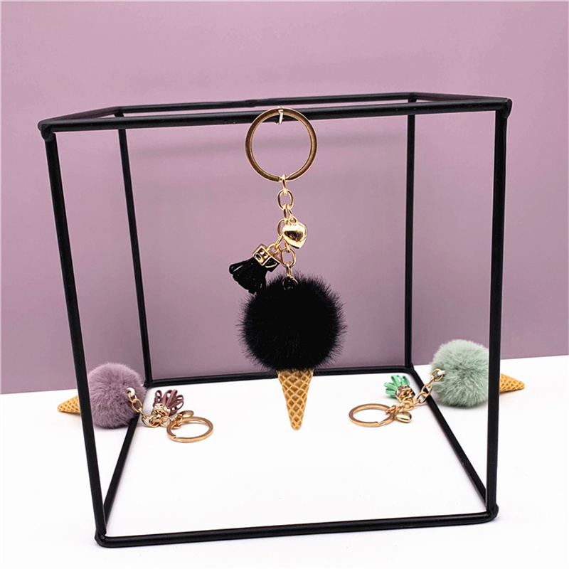 Keychain fofo de mini sorvete com tassel aluno fofo pom pom veludo chaveiro de pelúcia para meninas decoração de bolsa presente1872195