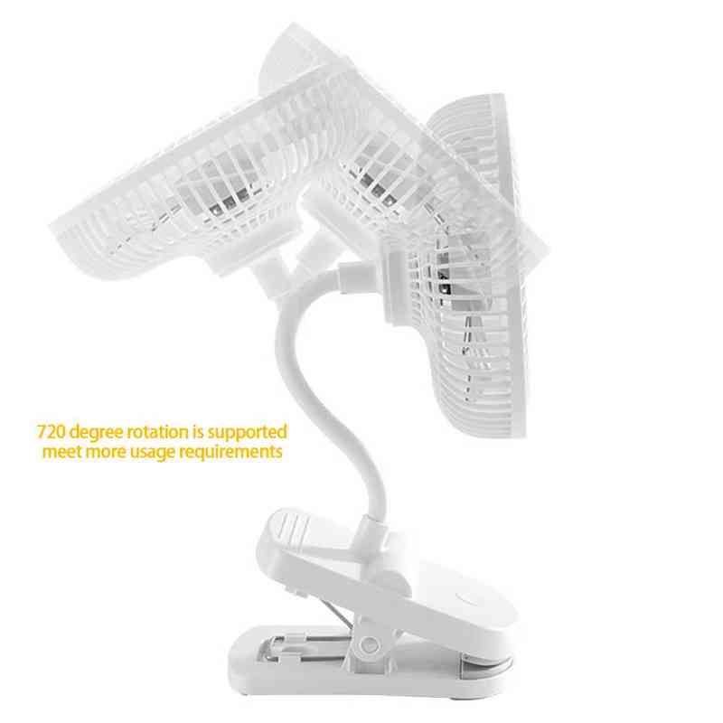 Elektrische Ventilatoren, Clip-Ventilator, Deckenventilator, tragbare USB-Kinderwagenventilatoren mit 4 Geschwindigkeiten, leiser Clip-on-Mini-Tischventilator, 360 drehbar, batteriebetrieben, Weiß T220907