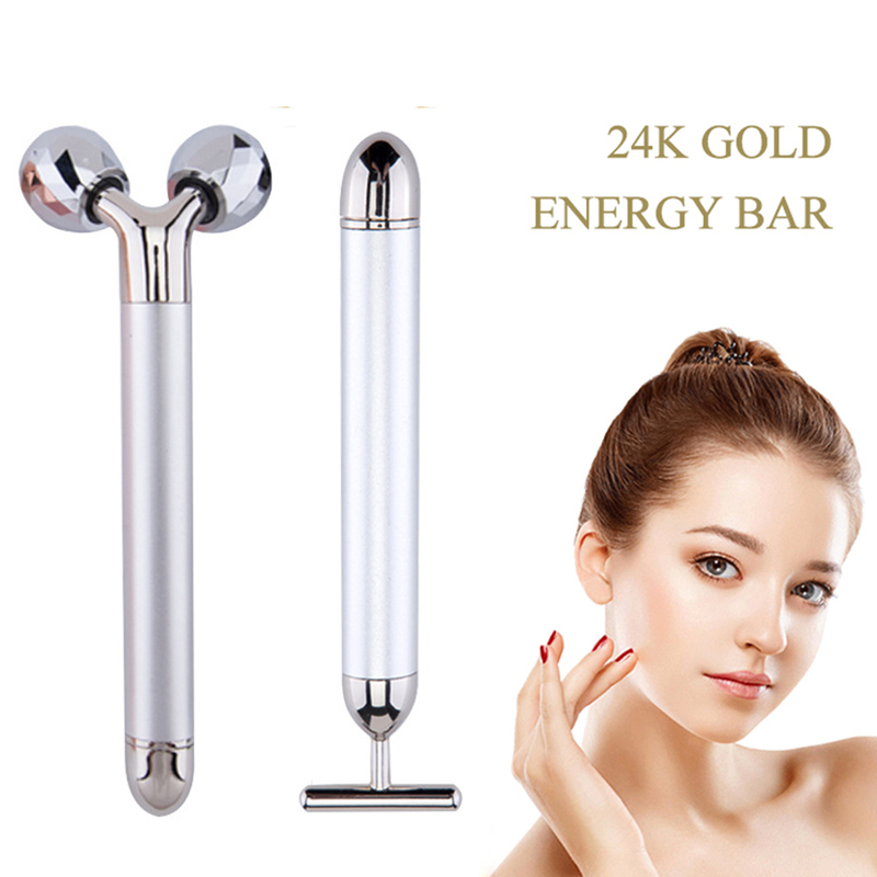 Face Massager 24k Gold Energy Beauty Bar 3D Roller Electric Sonic T Shape Arm Eye Nose Head Lift 220908
