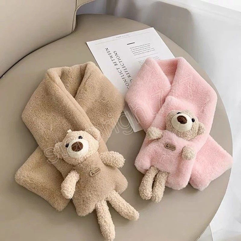 Cartone animato Orso Peluche Bambini Sciarpa Colletto incrociato Ragazzi Ragazze Sciarpa Imitazione Pelliccia di coniglio Inverno Caldo Bambini Sciarpe Regalo