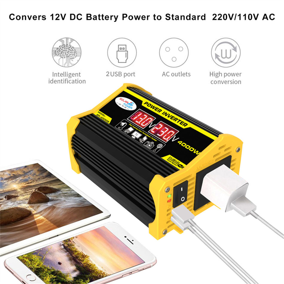 4000W سيارة العاكس 12V إلى AC110V 220V محول الجهد محول الموجة SENE