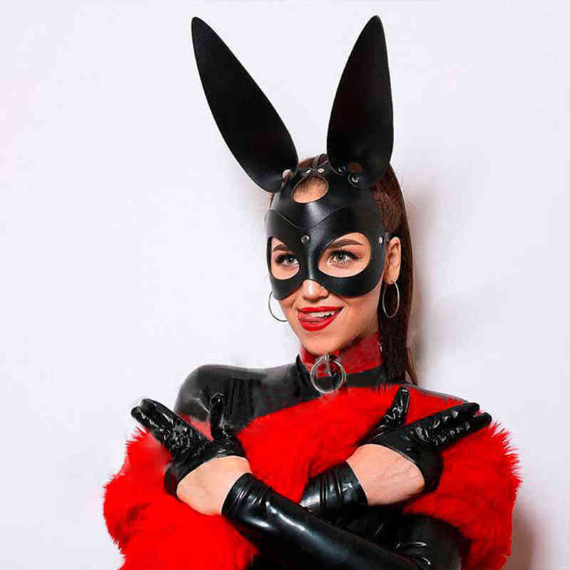 Costume a tema Fullyoung Maschera in pelle sexy Bunny Girl Cosplay Masquerade Erotic Halloween Carnival Party Maschere BDSM Bondage Giochi F7657631