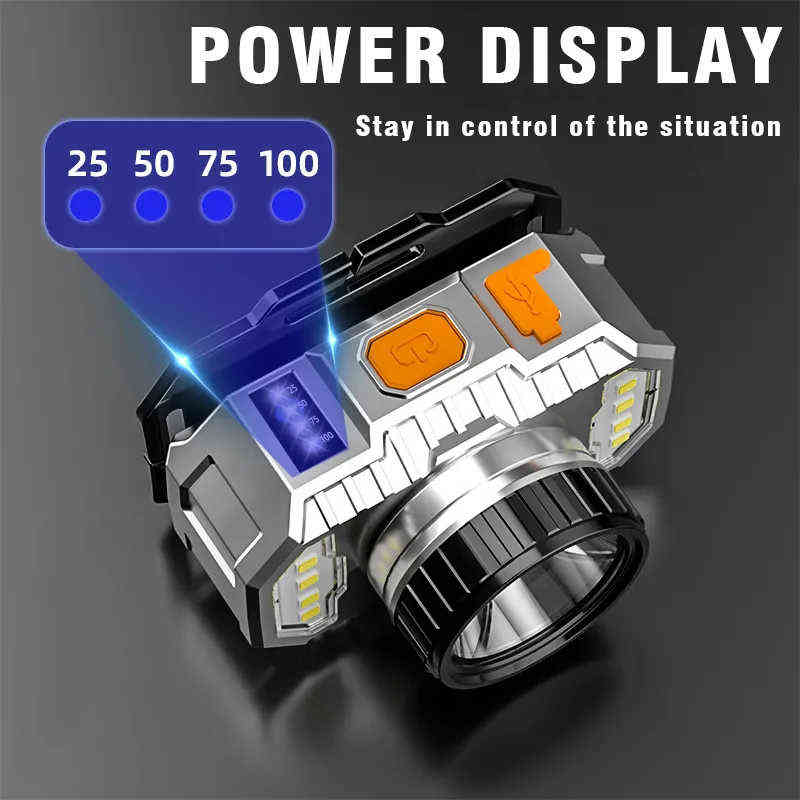 Super Bright Led Headlight Strong Light Head Mounted Flashlight Outdoor Usb Rechargeable Night Fishing Headlight Lantern Torch J220713