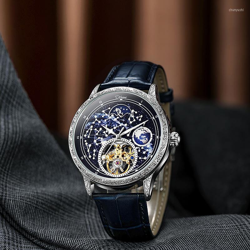 Armbandsur Planet Tourbillon Mechanical Watch for Men Luxury rostfritt stål Automatiska klockor man affärer avslappnad vattentät MA224O
