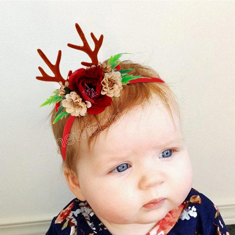 Diadema para bebé, corona Floral bonita de Navidad, banda para el pelo para niña, diadema elástica con lazo para recién nacido, accesorios para el cabello turbante