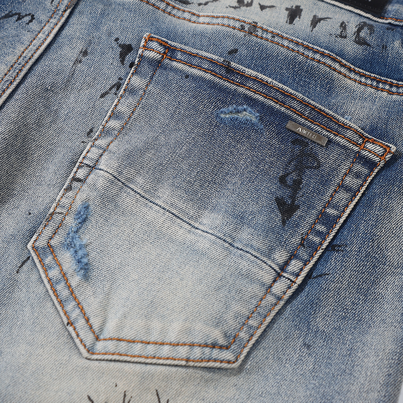 Trend di personalità dei jeans da uomo europei e americani Particelle di pittura di marca in denim Fashi