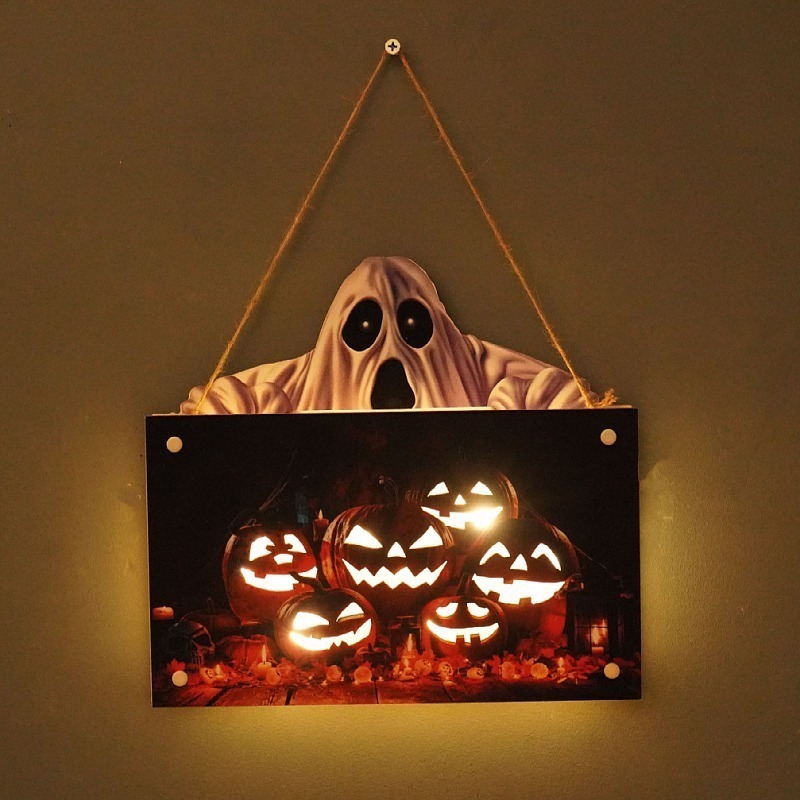 Party Decoration Halloween Night Light Wooden Door Plate Ornaments Hanging Pumpkin Lantern Holiday Doorplate Wall Crafts Decoration 220908