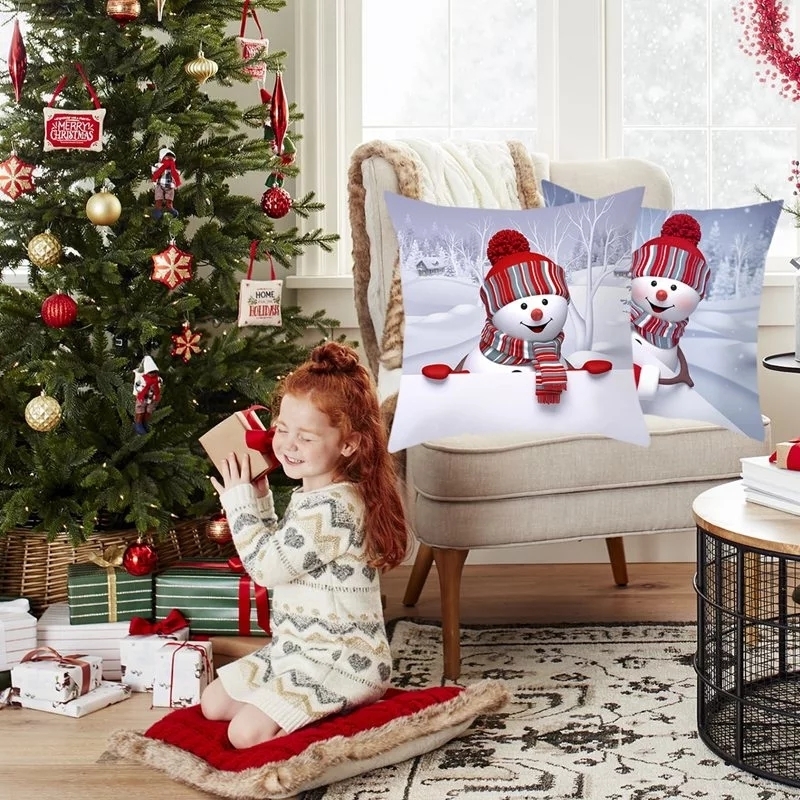 CushionDecorative Pillow 45x45cmクリスマス枕カバーホームオーナメント用メリー装飾クリスマスギフトナビダッドノエルハッピー年220908