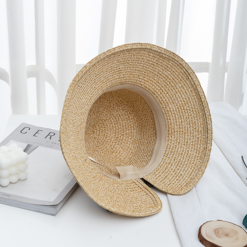 Ladies bow split straw hat ponytail foldable summer sun female fashion elegant and gorgeous