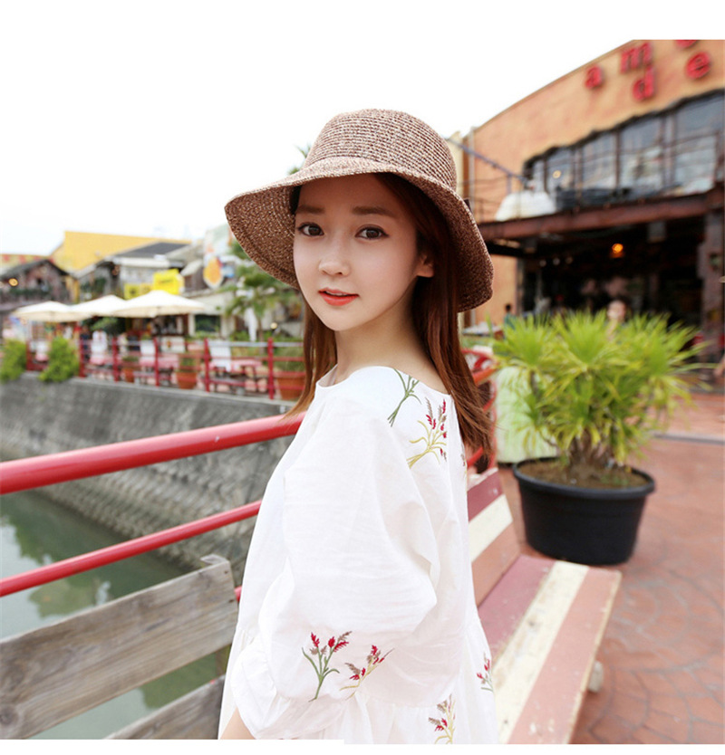 Ladies bow split straw hat ponytail foldable summer sun female fashion elegant and gorgeous