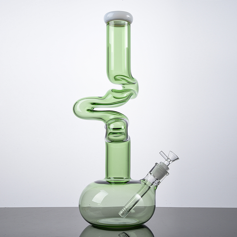 Benzersiz beher cam bongs 16 inç büyük bong ziggy zong yağ dab teçhizatlar 7mm kalınlığında pyrex su boruları kafa yağ teçhizatı yeşil açık downstem bowl lxmd20103