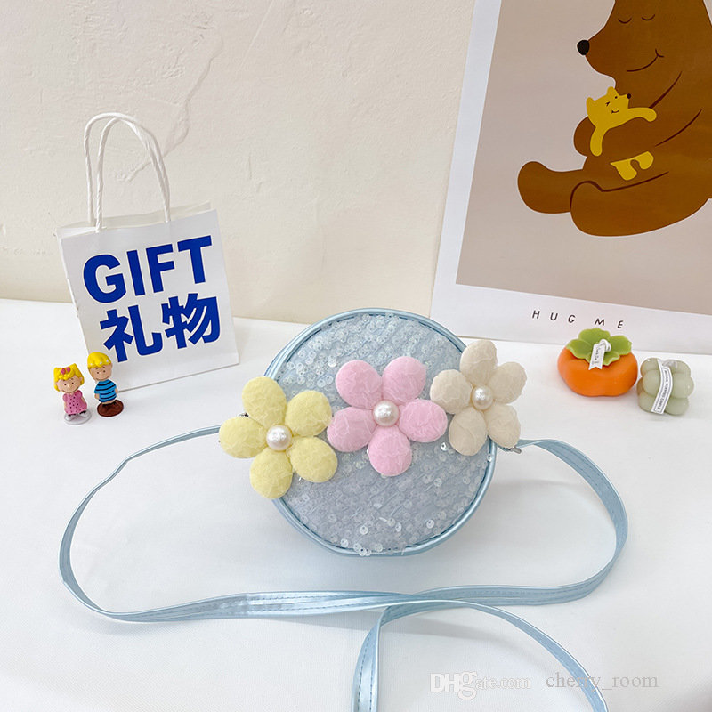 Dzieciowe kwiaty 3D torebki kwiatowe cekiny dekoracyjne małe okrągłe torba dziewczyna księżniczka mała zmiana torebki dzieci worki komunikatorów f1499