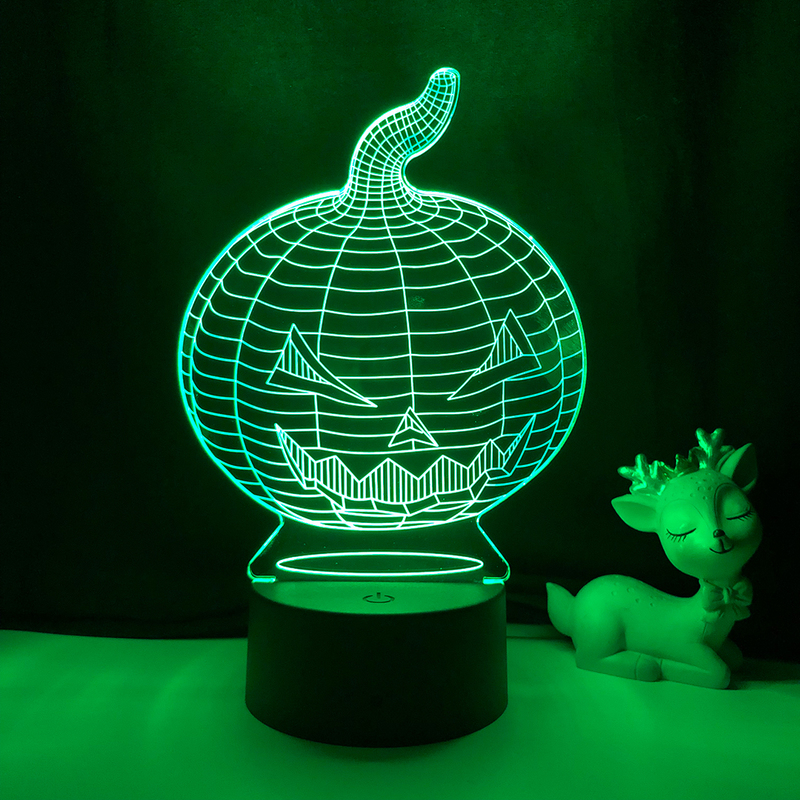 Halloween Toys Pumpkin Acryl 3D Lamp 7 Изменение цвета Маленькие ночные детские цветные светильники светодиодные настольные лампы атмосфера ночной лампа 220908