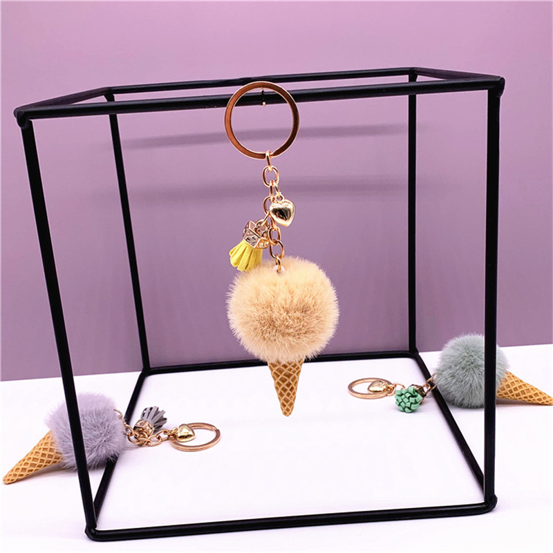 Keychain fofo de mini sorvete com tassel aluno fofo pom pom veludo chaveiro de pelúcia para meninas decoração de bolsa presente1872195