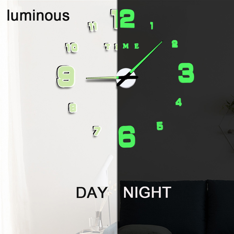 Wall Clocks 3d Luminous Real Big Wall Clock Rushed Mirror Sticker Diy Living Room Home Decor Fashion Watches Quartz Large 220909